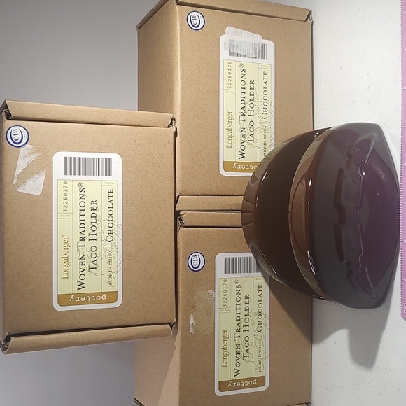Longaberger Other - Lot Of 3 Longaberger Chocolate Brown Woven Traditions Taco Holders New In Boxes